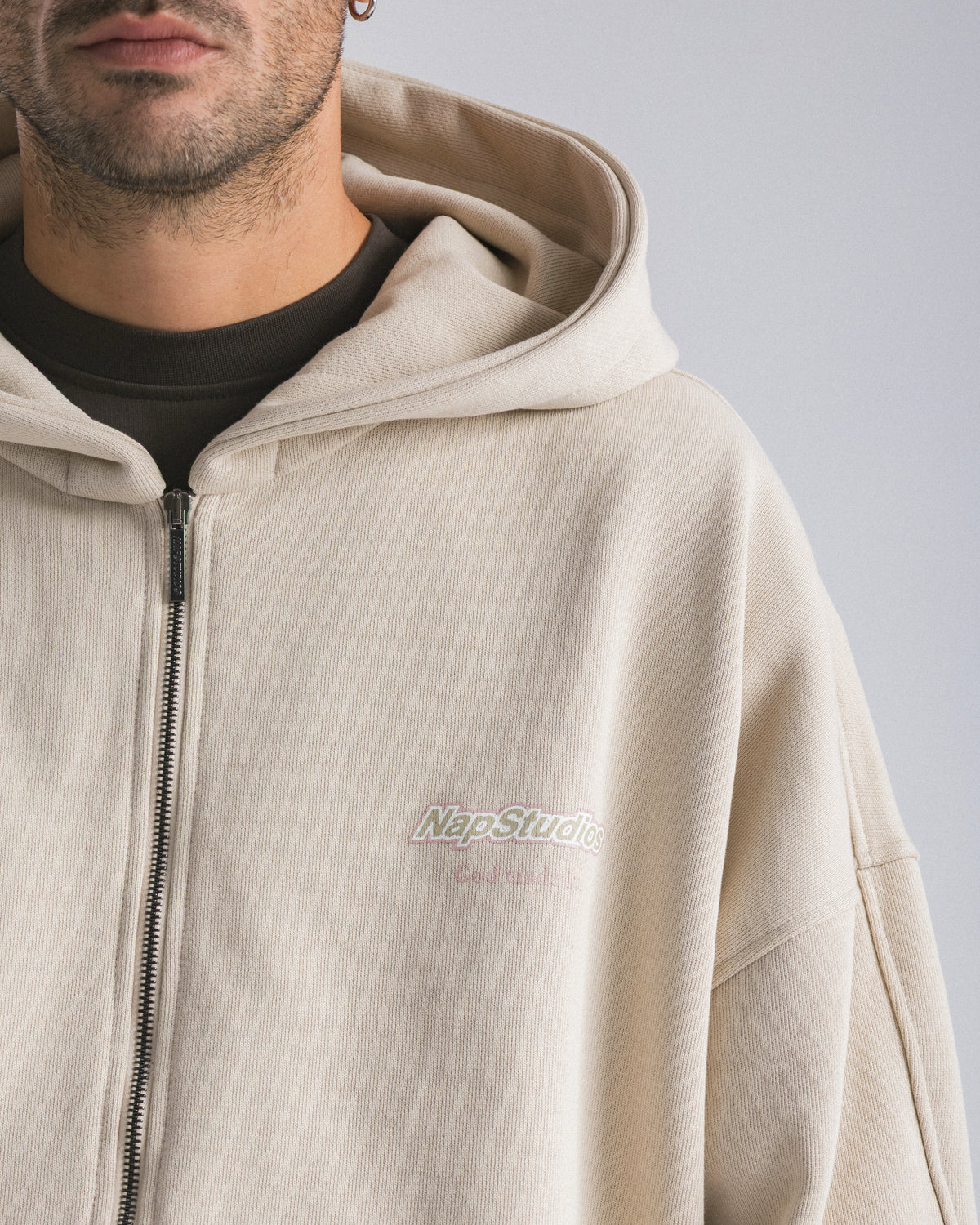 Hoodie zip oversized Cream  - C266