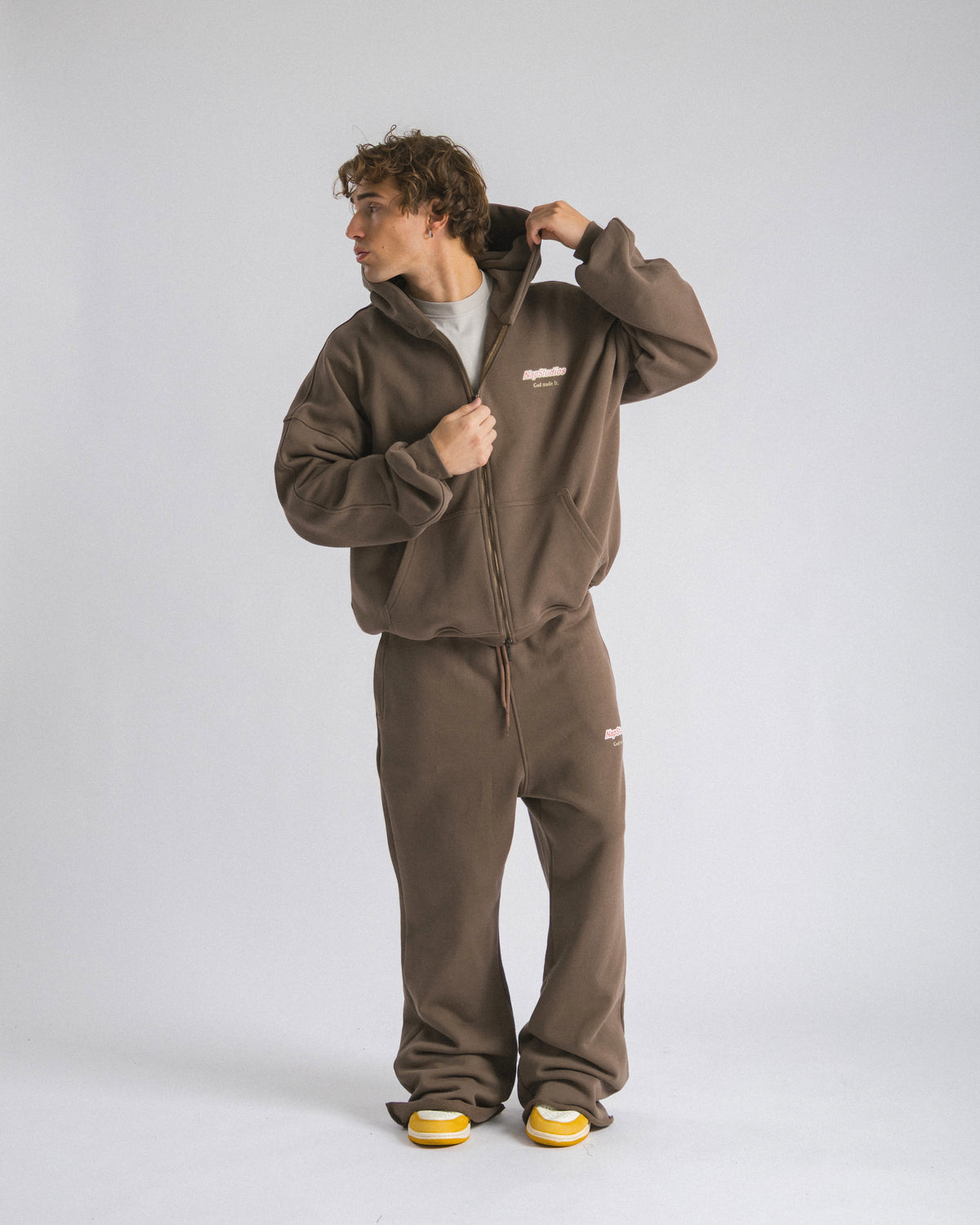 Hoodie zip oversized Brown - C266