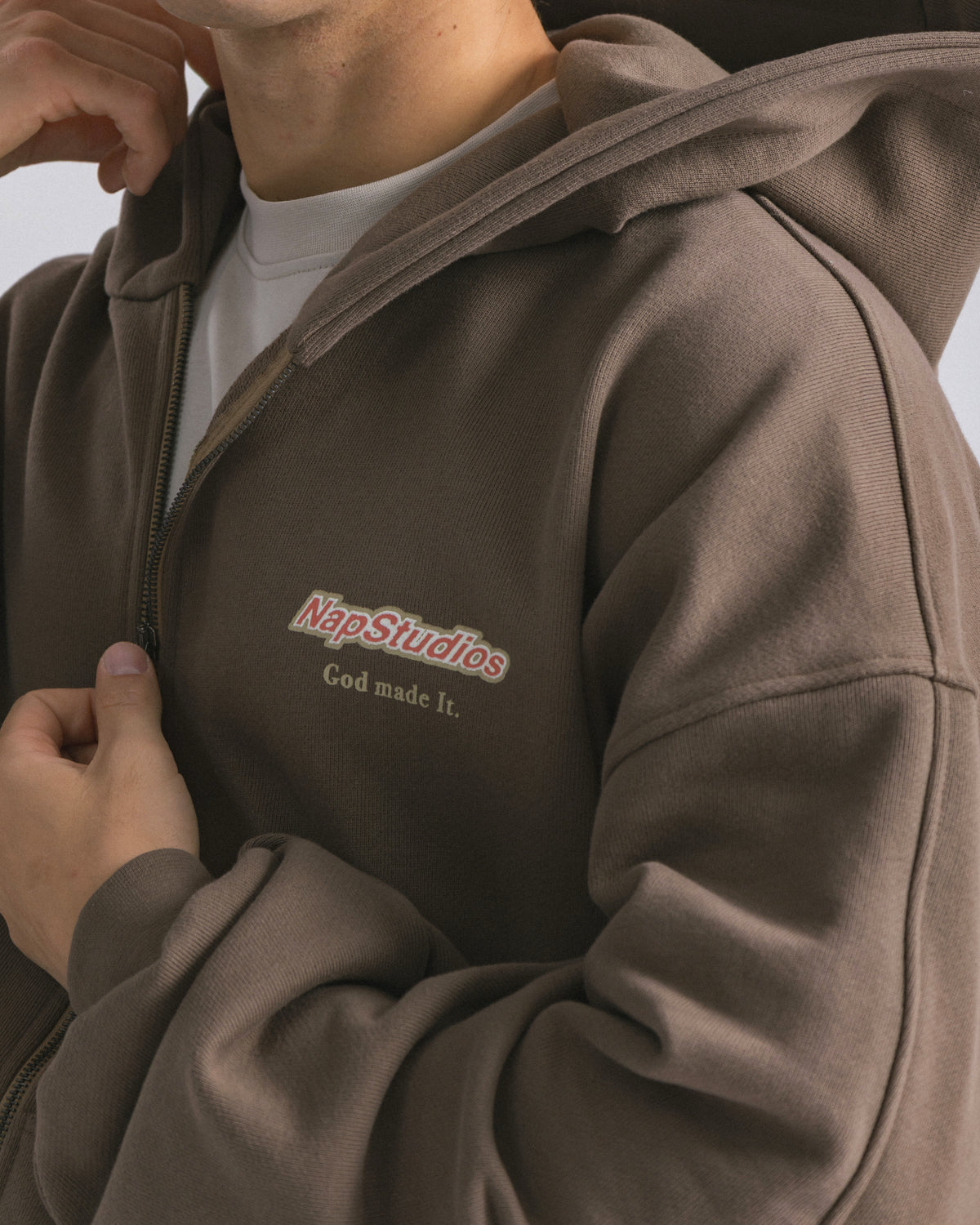 Hoodie zip oversized Brown - C266